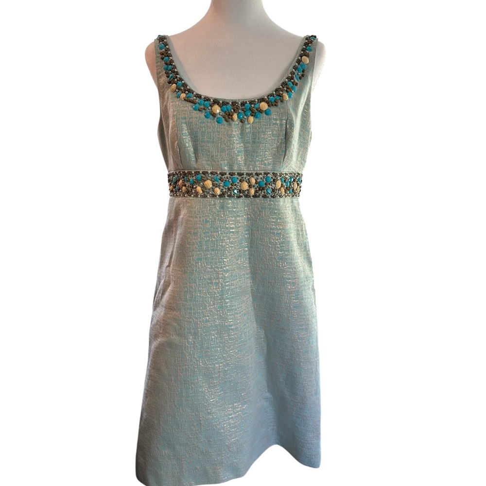 Vintage Lilly Pulitzer Light Blue Metallic Dress Gem Stone Embroidered Size 8